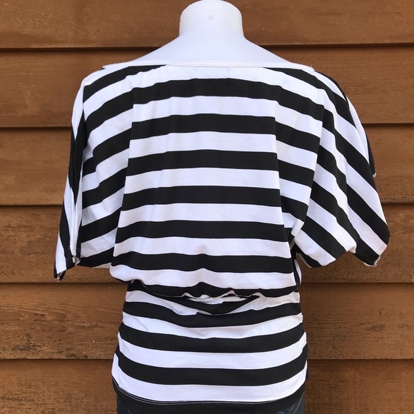 Susie Rose Black & White Blouse Striped Top - Picture 5 of 8